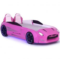 Дитяче ліжко машина GTR Pink 190х90 см з підсвіткою, музикою, шкіряний салон, пультом
